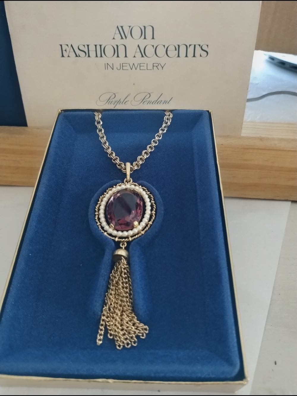 Avon Purple Pendant Gold-Tone Tassel Necklace